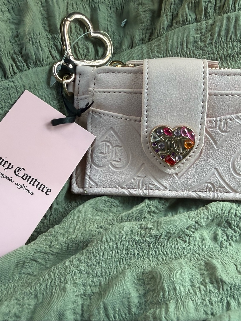 Juicy Couture Cream Embossed Heart Charm Card & Key Holder